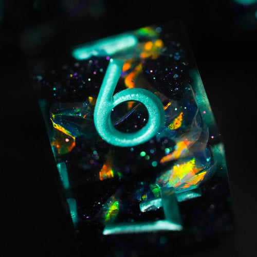 Glowing number 6 on a dark background